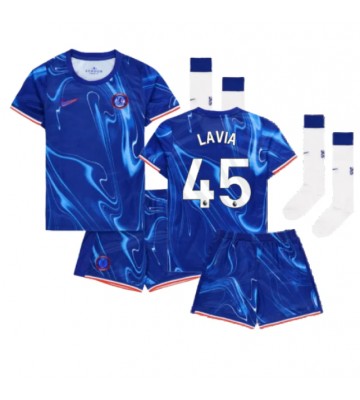 Chelsea Romeo Lavia #45 Primera Equipación Niños 2024-25 Manga Corta (+ Pantalones cortos)